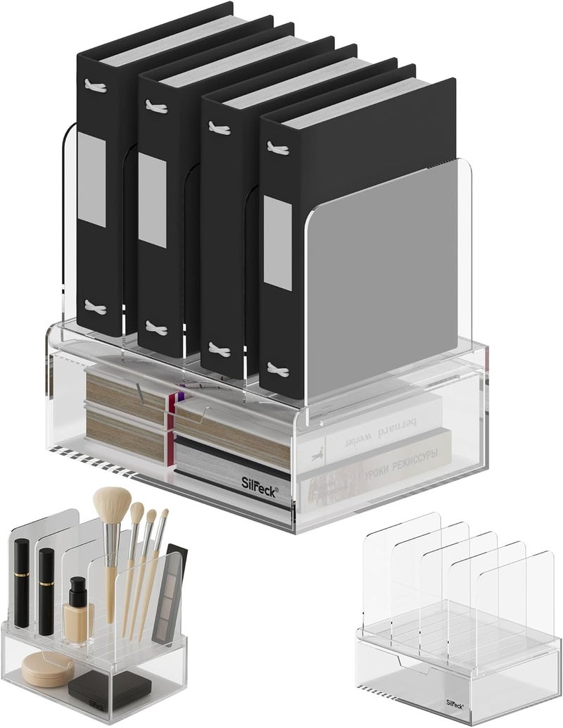 Silreck Acrylic Desktop Organizer Easy-Access Drawer I Clear Desktop Storage for Office, Home,Makeup & Accessories – Multifunctional Organizer for Stationery, Cosmetics & Small Items (PRO26 With Drawer) - Image 1